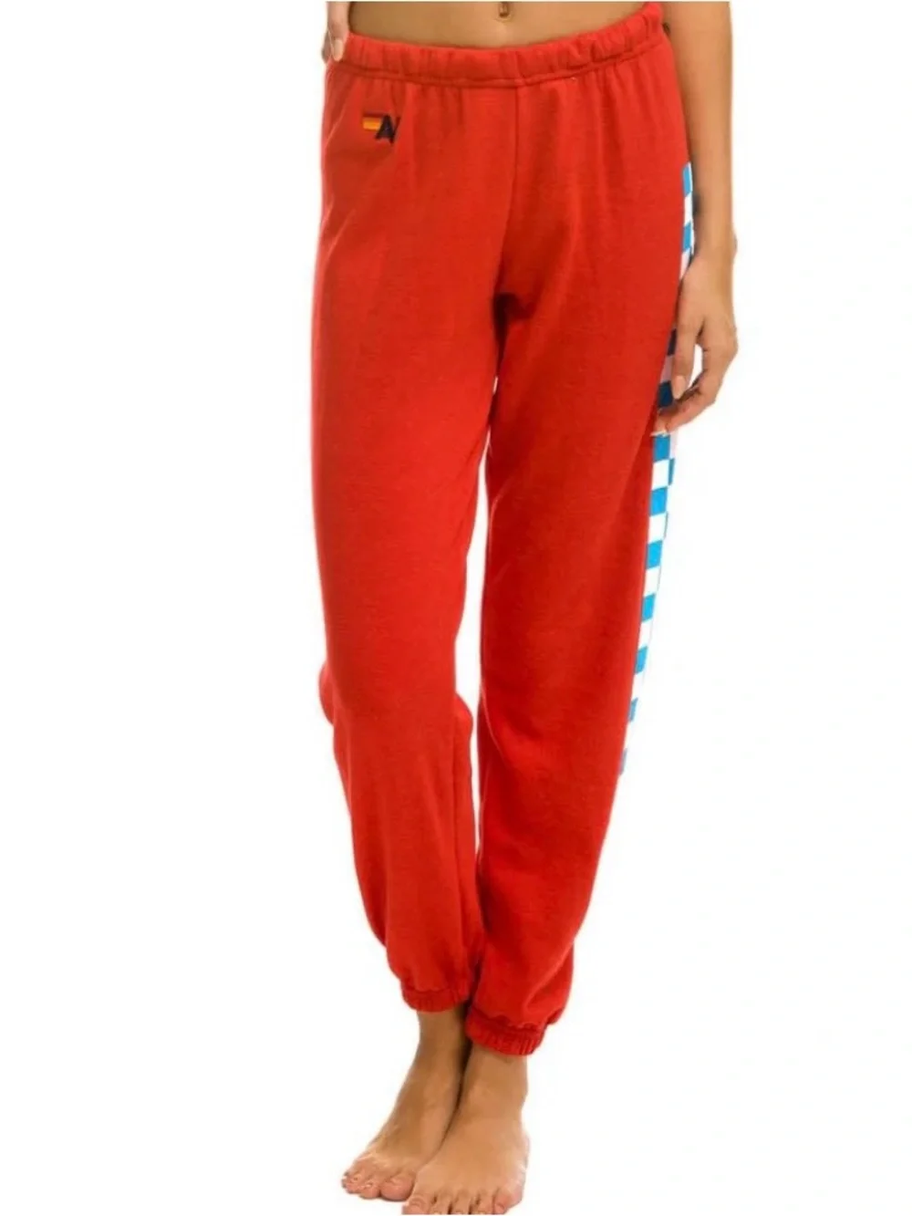 Aviator Nation Check Leg Sweatpants in Red. - Picture 1 of 8